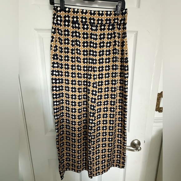 ZARA Printed Wide Leg Pants Geometric Camel & Black Side Zip Size M Boho - Picture 5 of 14